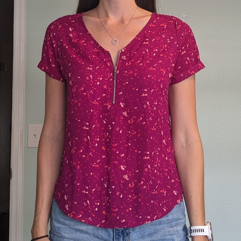 Buy1 Get1 Free Tops! Women's Pink Top with zipper detail
